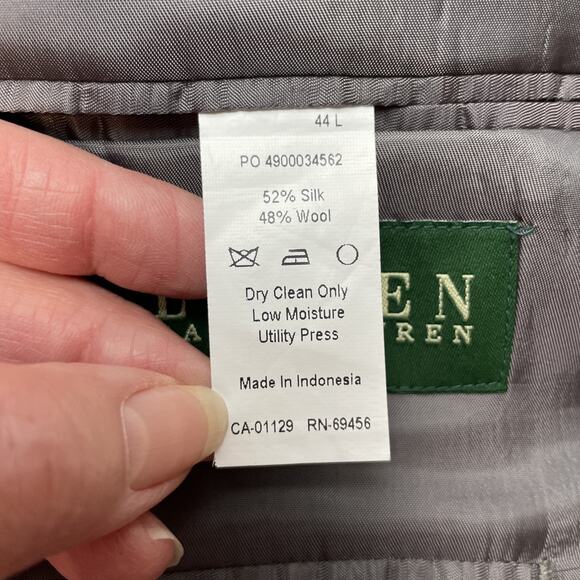 Lauren Ralph Lauren Herringbone Blazer Mens 44L Gray Silk Wool Blend Two Button - Picture 5 of 15